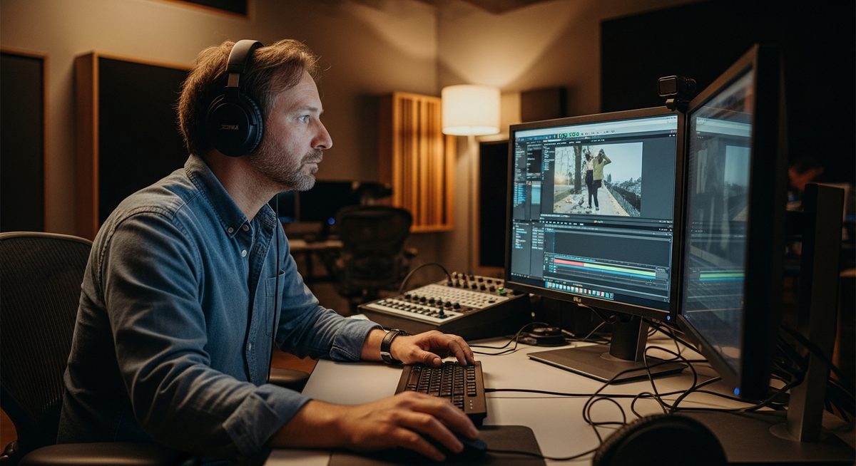 Monteur vidéo en action