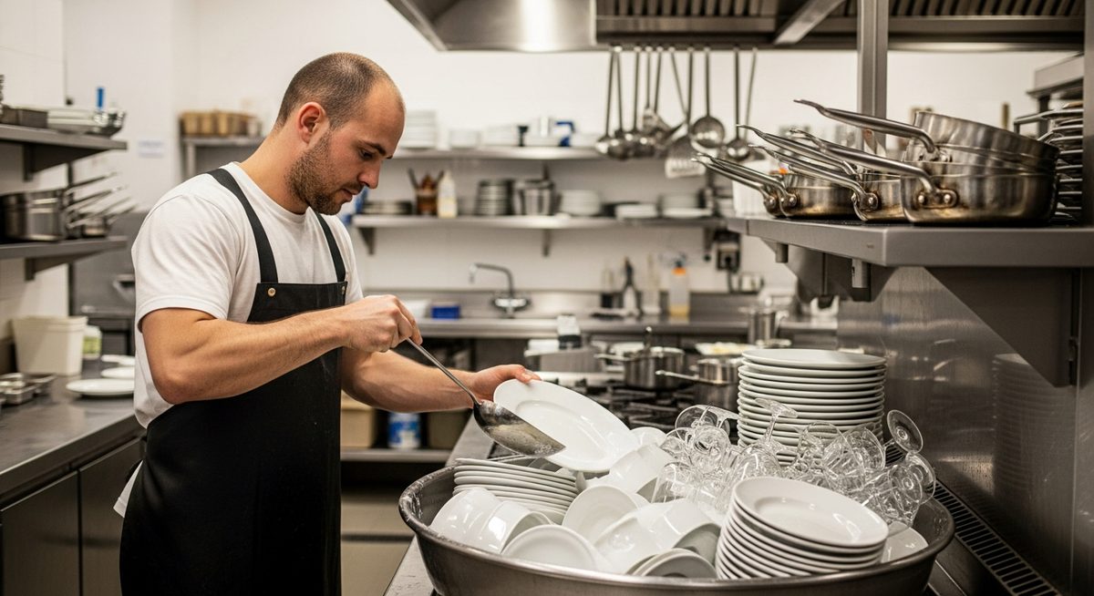 Plongeur en restauration en action
